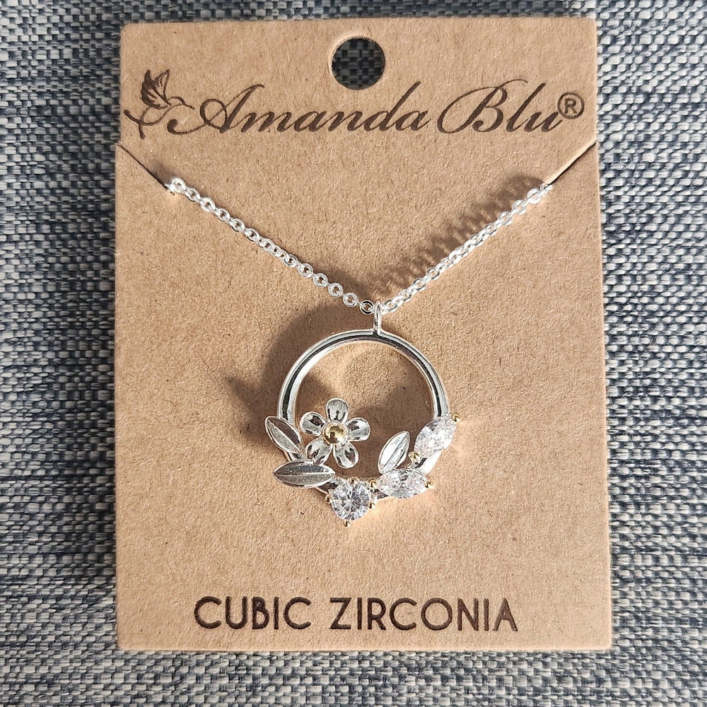 Silver Cubic Zirconia Floral Necklace